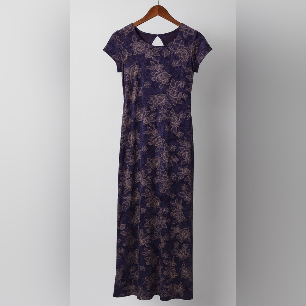Vintage 90’s No Boundaries Purple Velvet floral long sz S maxi dress whimsigoth